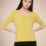 Women's Bamboo 3/4th Sleeve Round Neck Top Alphonso Mango - Front