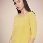 Women's Bamboo 3/4th Sleeve Round Neck Top Alphonso Mango - Side