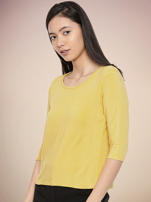 Women's Bamboo 3/4th Sleeve Round Neck Top Alphonso Mango - Side